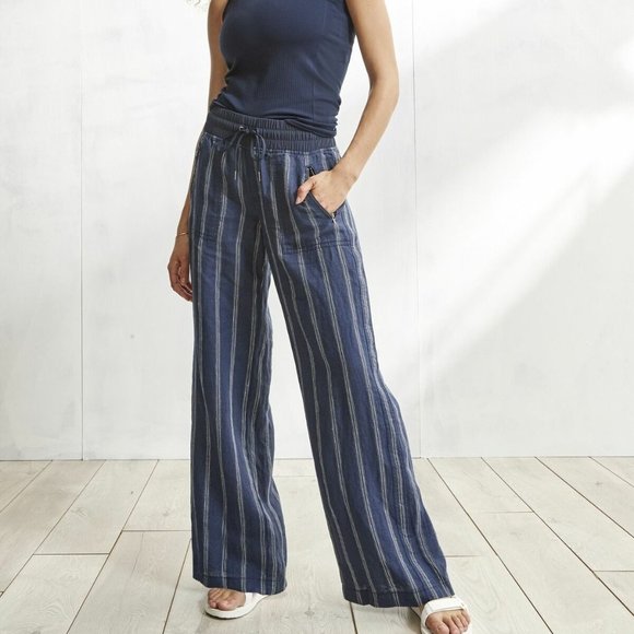 Athleta Pants - Athleta Cabo Tide Linen Wide Leg Pants Navy HW9547